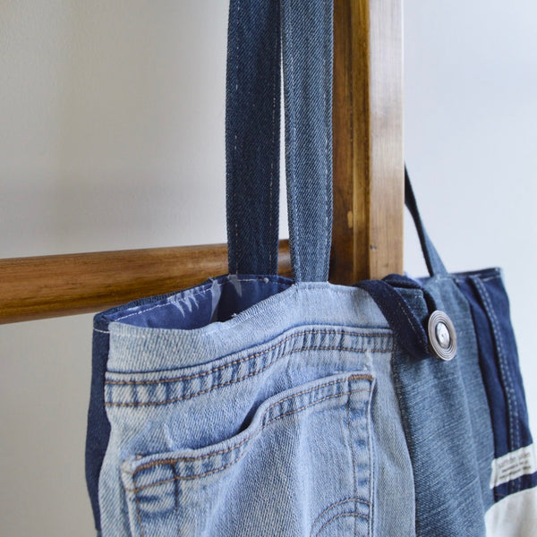 Made to Order: Block Panelled Denim Patchwork Bucket Bag
