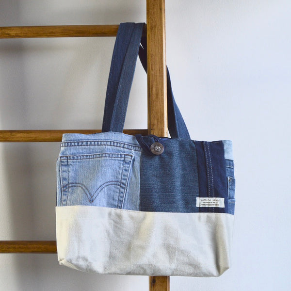 Made to Order: Block Panelled Denim Patchwork Bucket Bag
