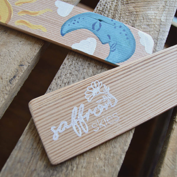 Sun and Moon Hand Painted Wooden Bookmarks