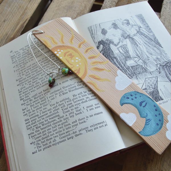 Sun and Moon Hand Painted Wooden Bookmarks