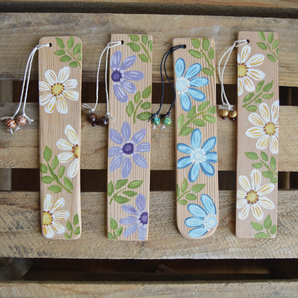 Floral Hand Painted Wooden Bookmarks
