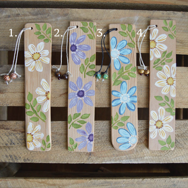 Floral Hand Painted Wooden Bookmarks