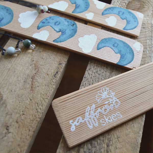 Sleepy Moon Hand Painted Wooden Bookmarks