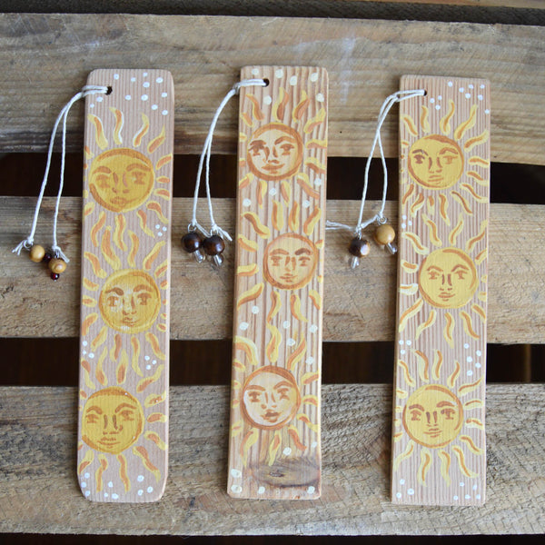 Smiling Sun Hand Painted Wooden Bookmarks