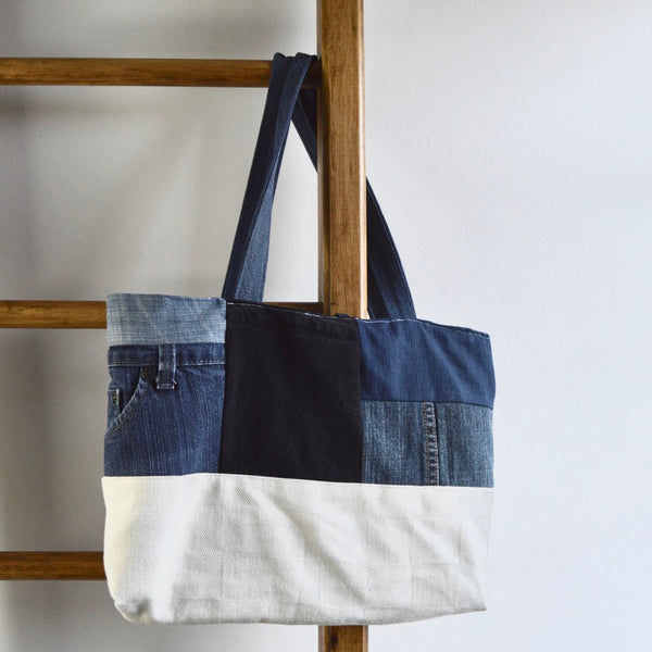 Made to Order: Block Panelled Denim Patchwork Bucket Bag
