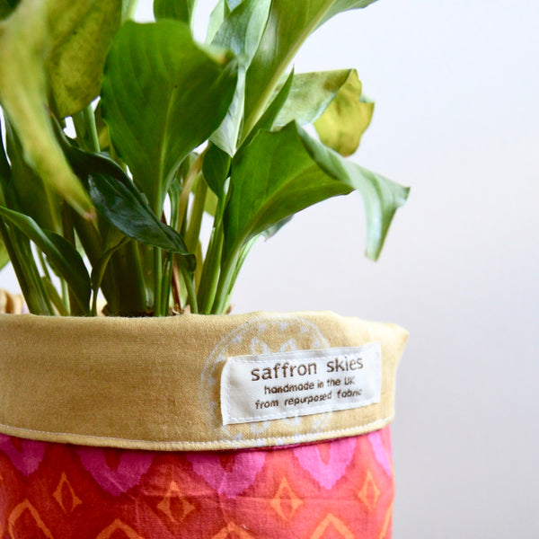 Plant Pot Cover - Repurposed Saree Fabric (Pink)