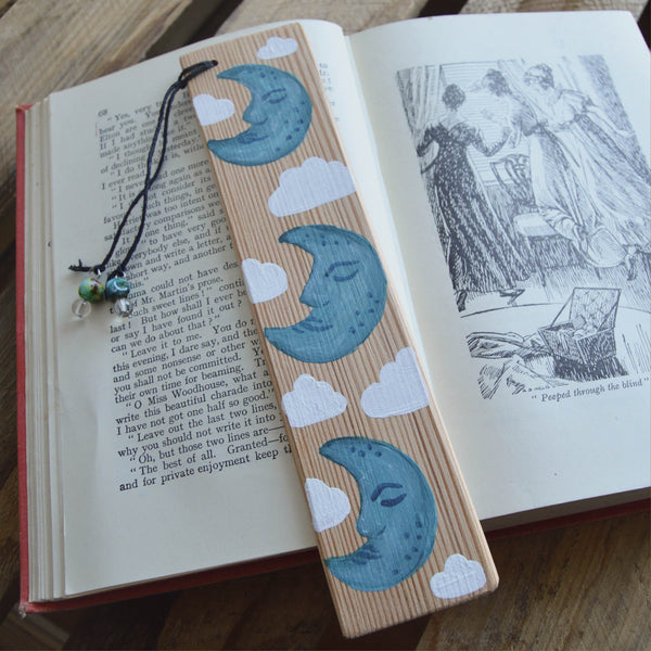 Sleepy Moon Hand Painted Wooden Bookmarks