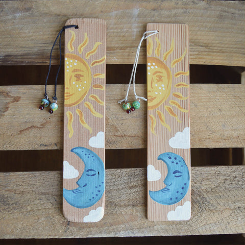 Sun and Moon Hand Painted Wooden Bookmarks