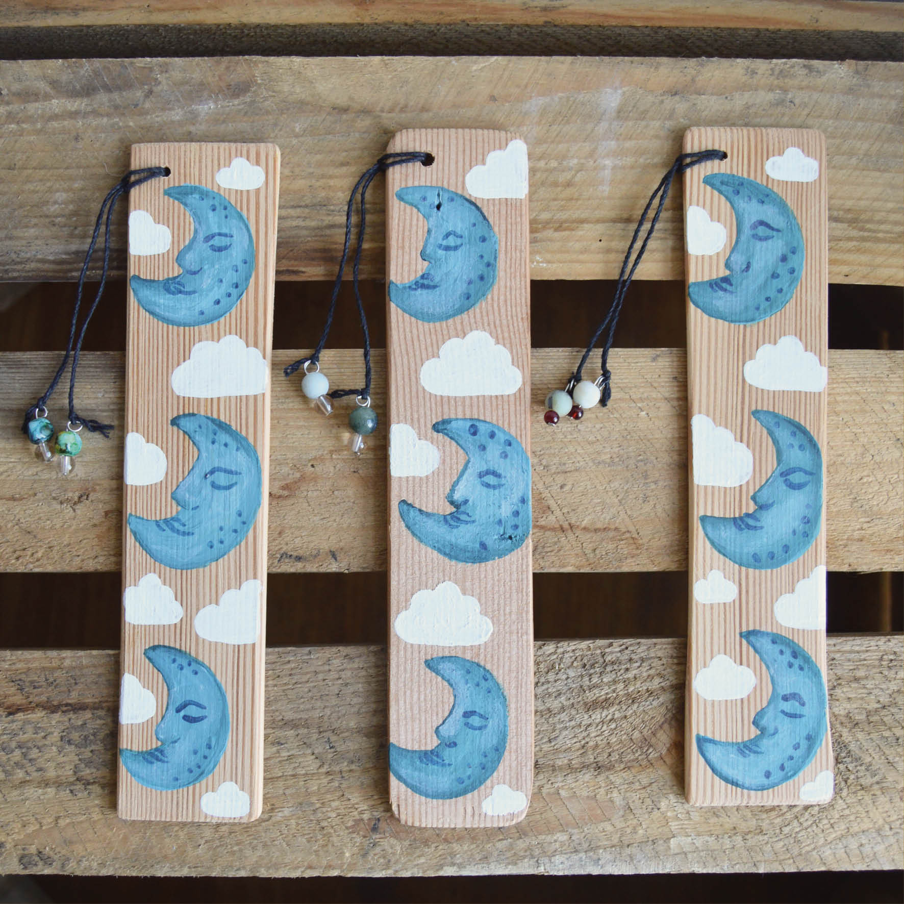 Sleepy Moon Hand Painted Wooden Bookmarks