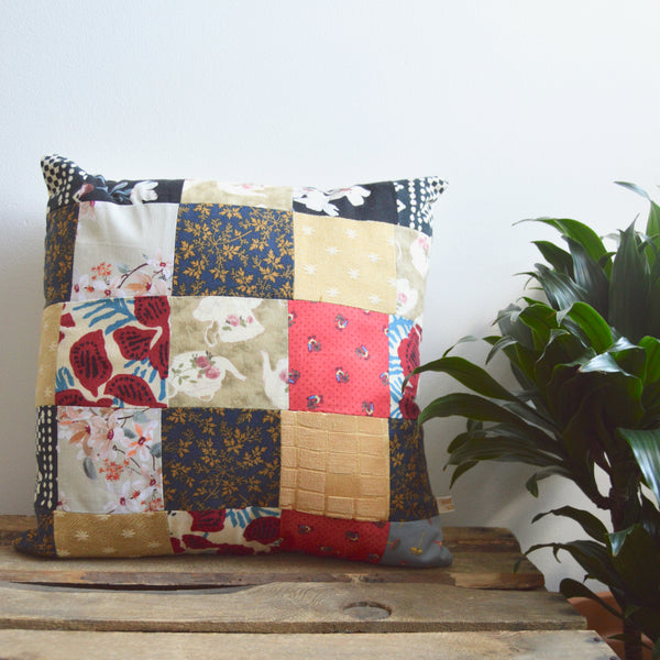 Patchwork Cushion Cover (Yellow/Navy/Red)